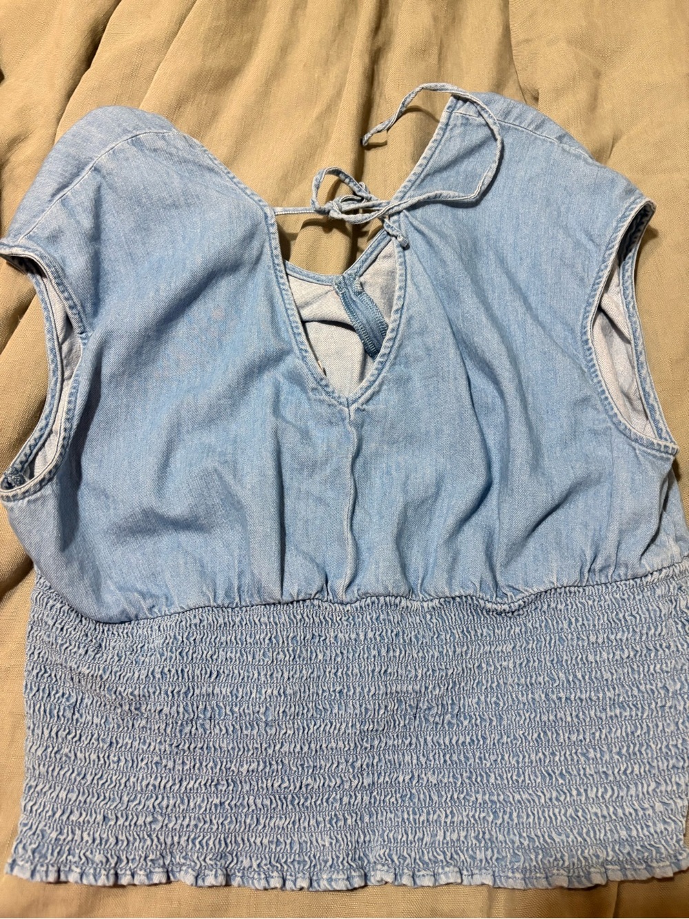Old Navy Light Blue Chambray Smocked Waist Tank